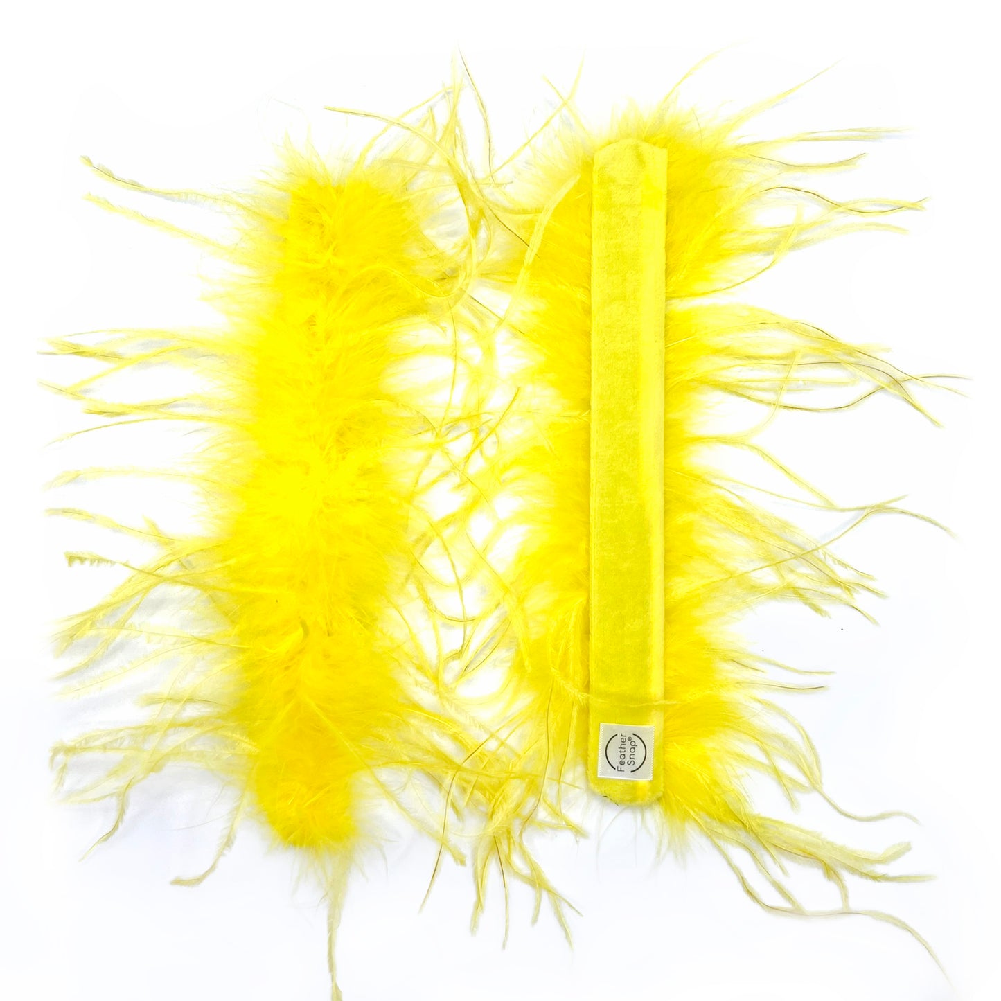 Gelbes Manschettenarmband aus Straußenfedern, Paar - volles Volumen