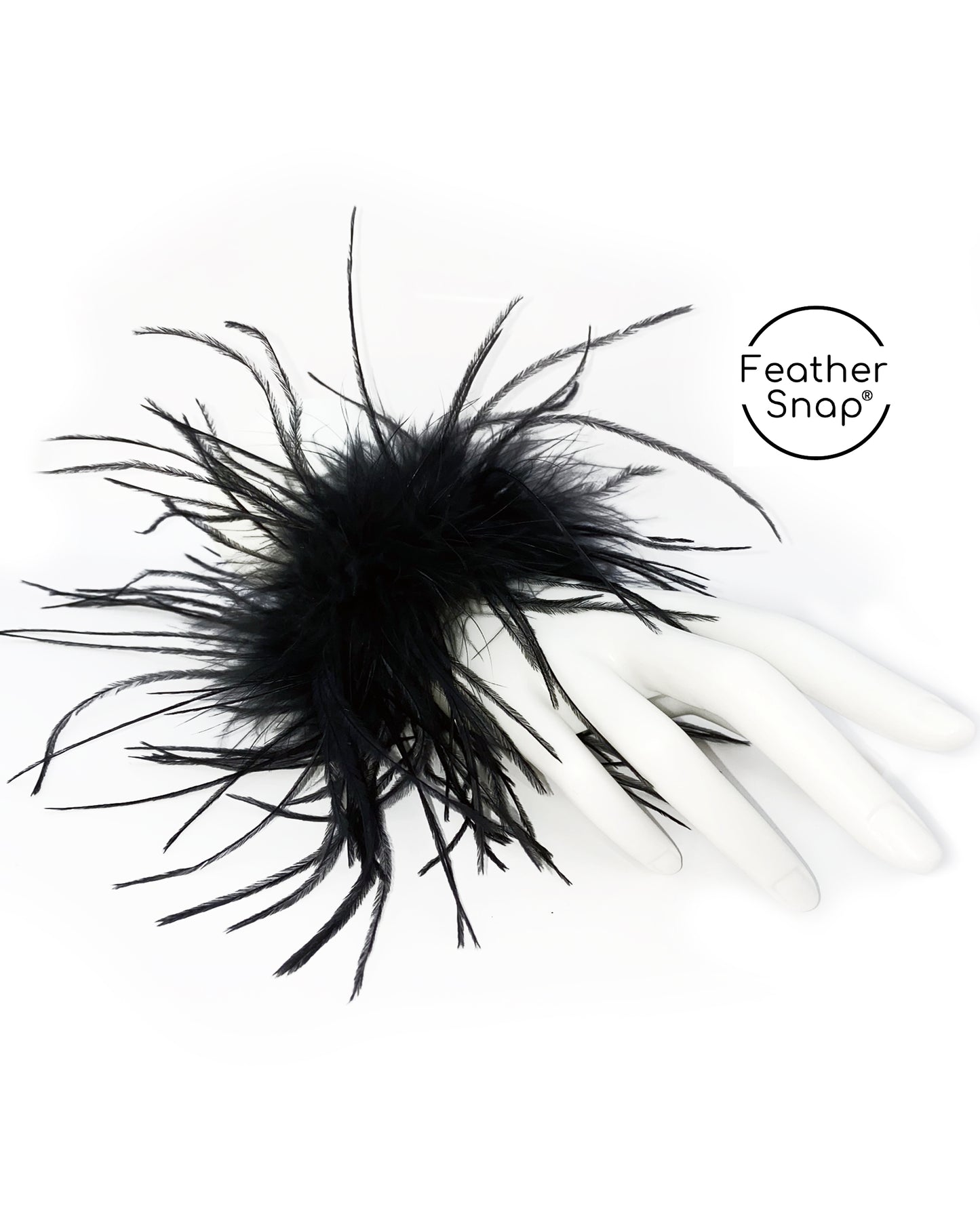 Black Ostrich Feather Cuff Bracelet Pair - Full Volume