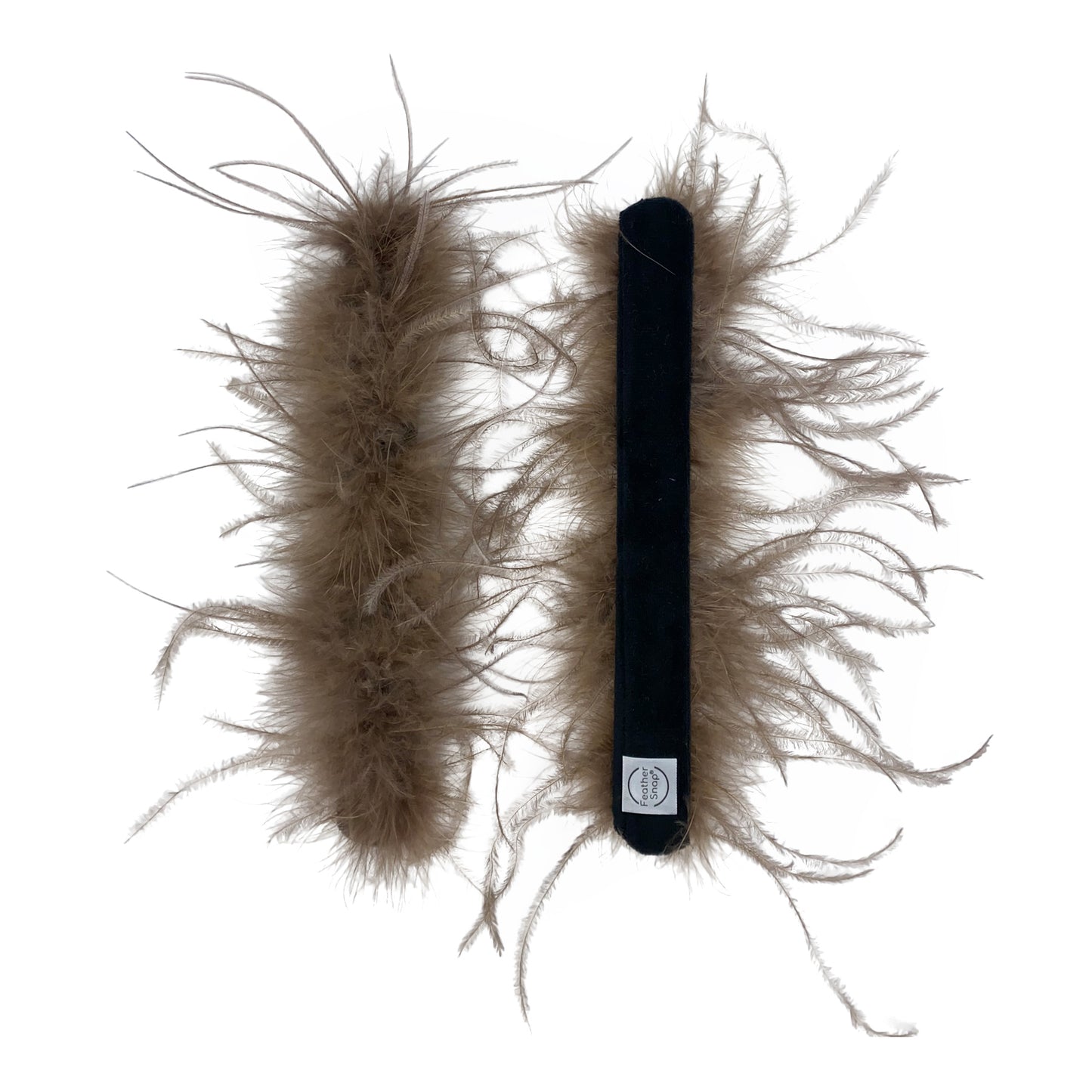 Manschettenarmband aus braunen Straußenfedern, Paar – volles Volumen