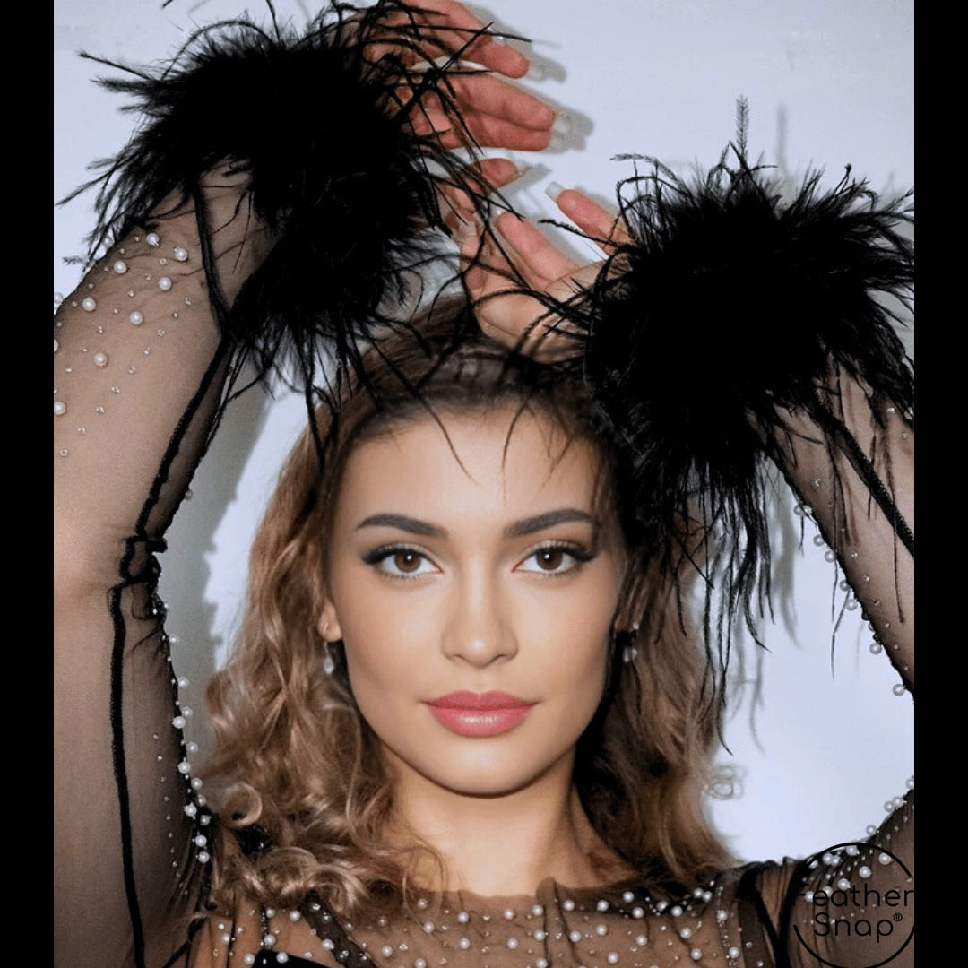 Black Ostrich Feather Cuff Bracelet Pair - JUMBO Full Volume
