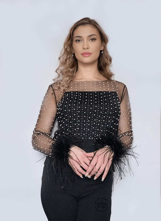 Black Ostrich Feather Cuff Bracelet Pair - JUMBO Full Volume