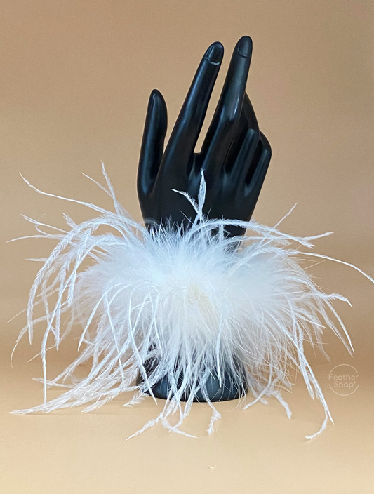 White Ostrich Feather Cuff Bracelet Pair - JUMBO Full Volume