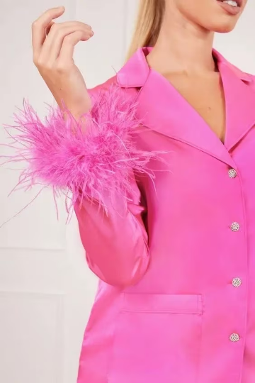 Barbie-Armbandpaar mit rosa Straußenfedern, JUMBO-Vollvolumen