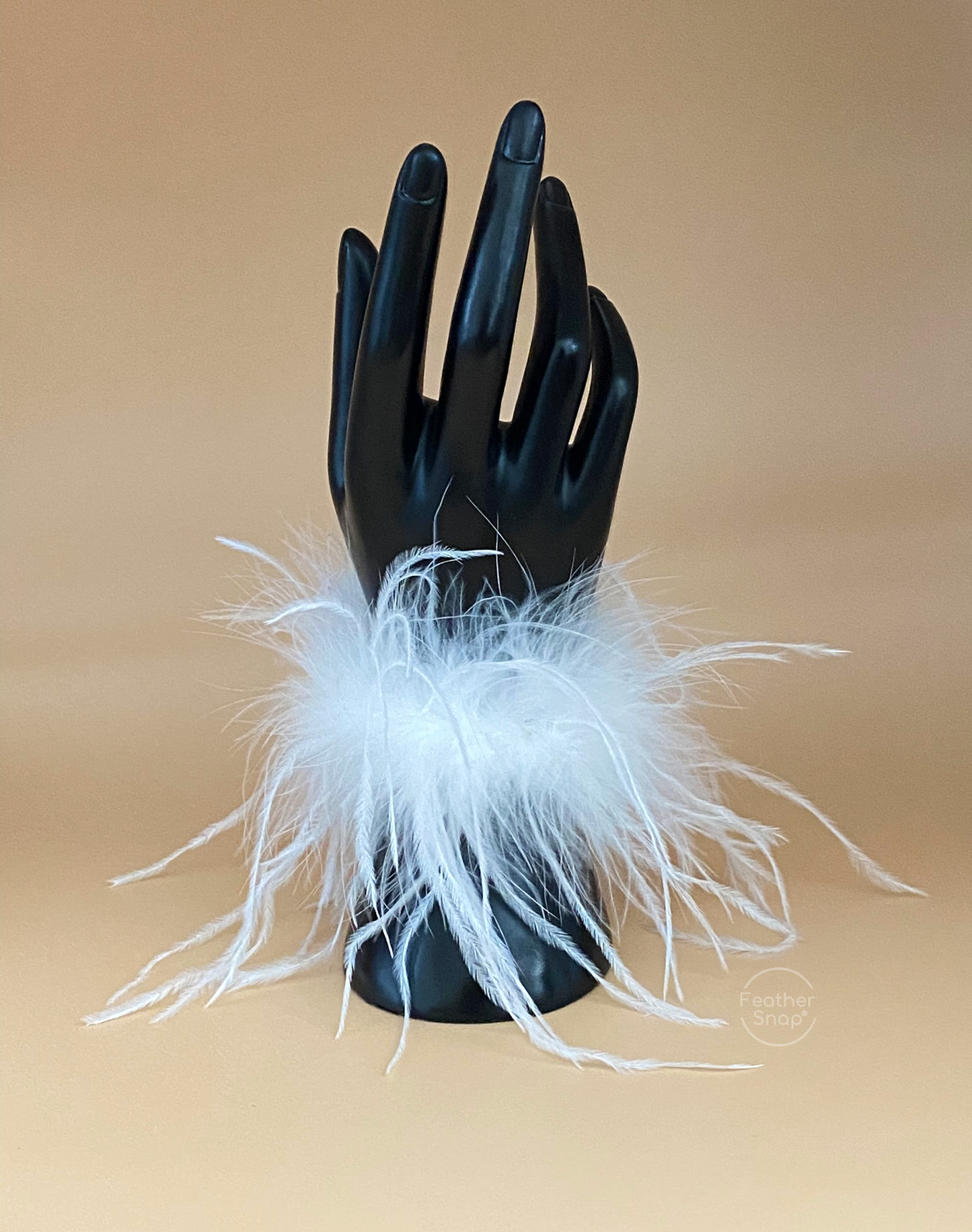 White Ostrich Feather Cuff Bracelet Pair - Full Volume