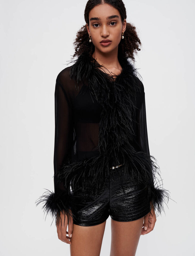 Black Ostrich Feather Cuff Bracelet Pair - Full Volume
