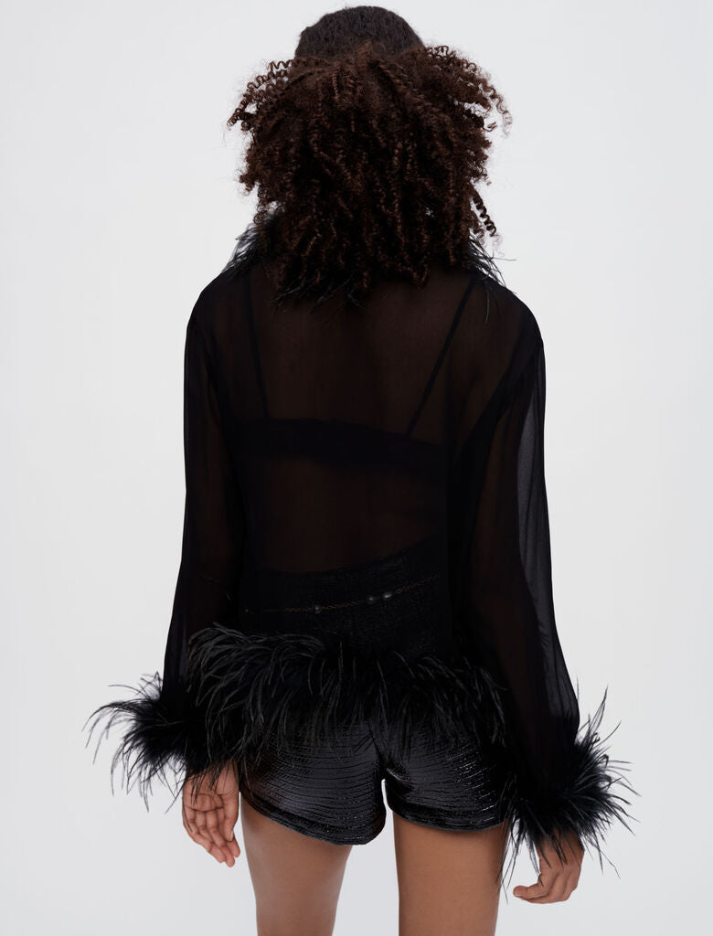 Black Ostrich Feather Cuff Bracelet Pair - Full Volume
