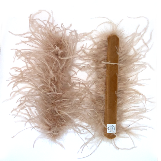 Nude Beige Ostrich Feather Cuff Bracelet Pair - JUMBO Full Volume