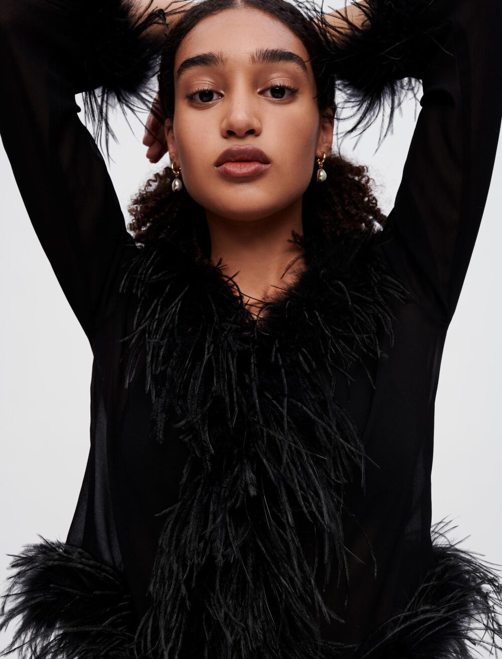 Black Ostrich Feather Cuff Bracelet Pair - Full Volume